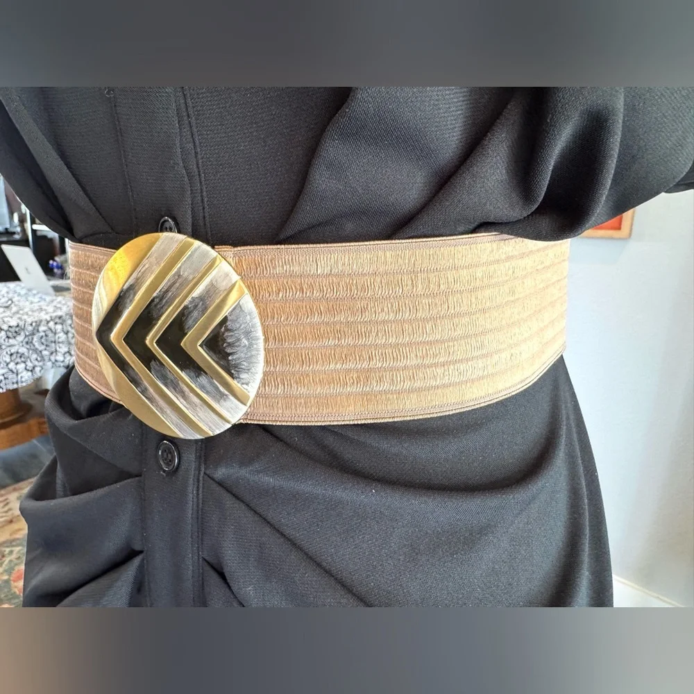 Vintage Charmant Belts Gold - Brown Stretch Belt